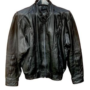 Vintage Genuine Black Leather Biker Motorcycle Jacket - Size 46